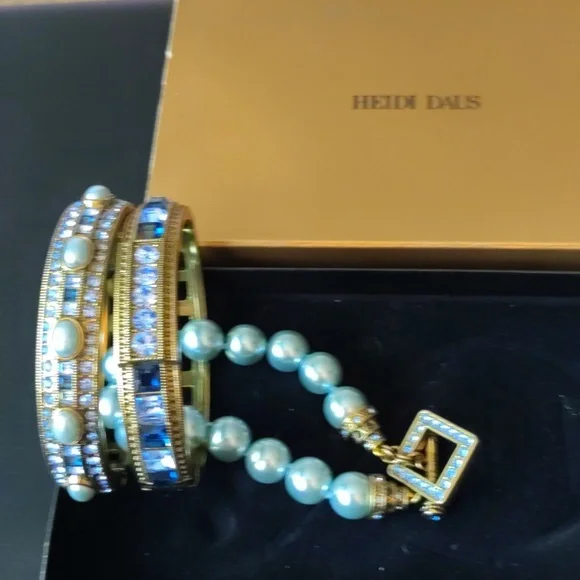 Heidi Daus Bronze Gold and Blue 3 Piece Bracelet Set - Picture 2 of 6